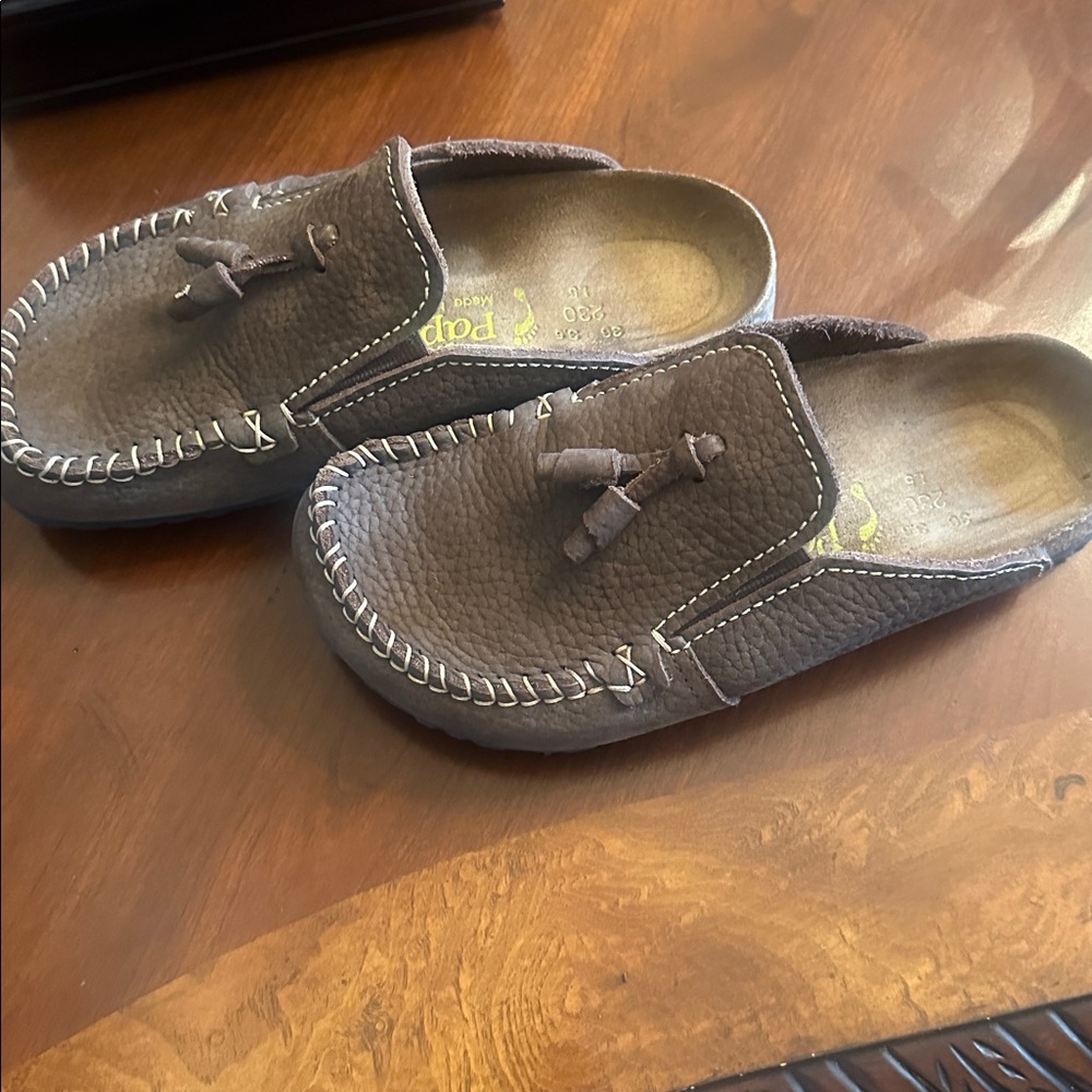 Birkenstock Brown Leather Tassel Slip-On Sandals - Picture 3 of 5